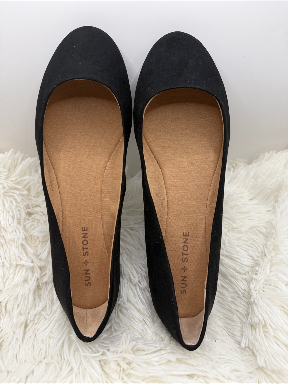 Sun + Stone Black Suede Round-Toe Ballet Flats